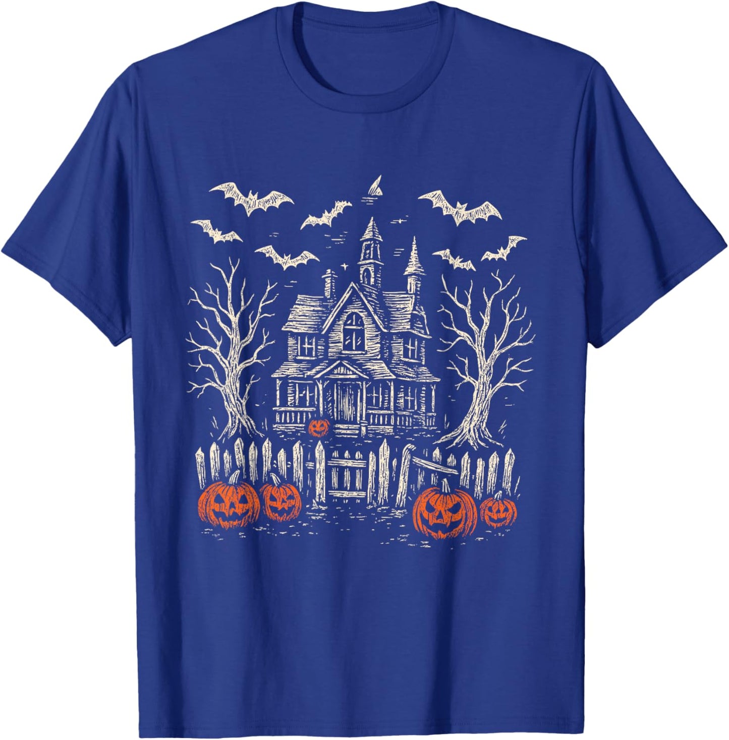 Vintage Haunted Creepy House Halloween Spooky Pumpkin T-Shirt - T-Shirt | Royal