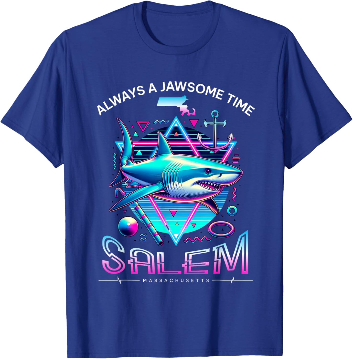 Salem MA Shark Retro 80s Funny Souvenir T-Shirt - T-Shirt | Royal
