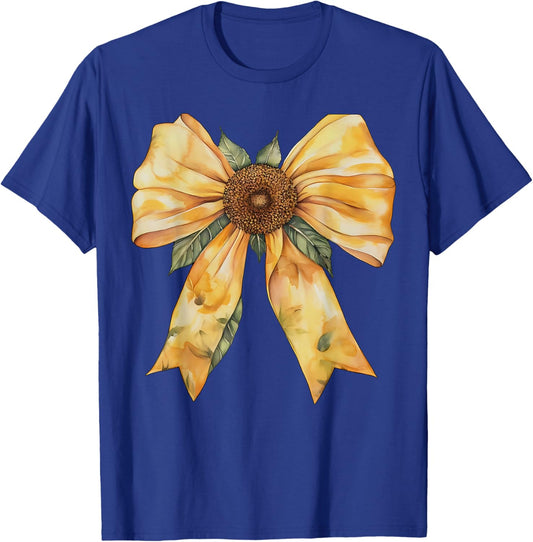 Yellow Sunflower Coquette Bow Wildflower Floral Girls T-Shirt - T-Shirt | Royal