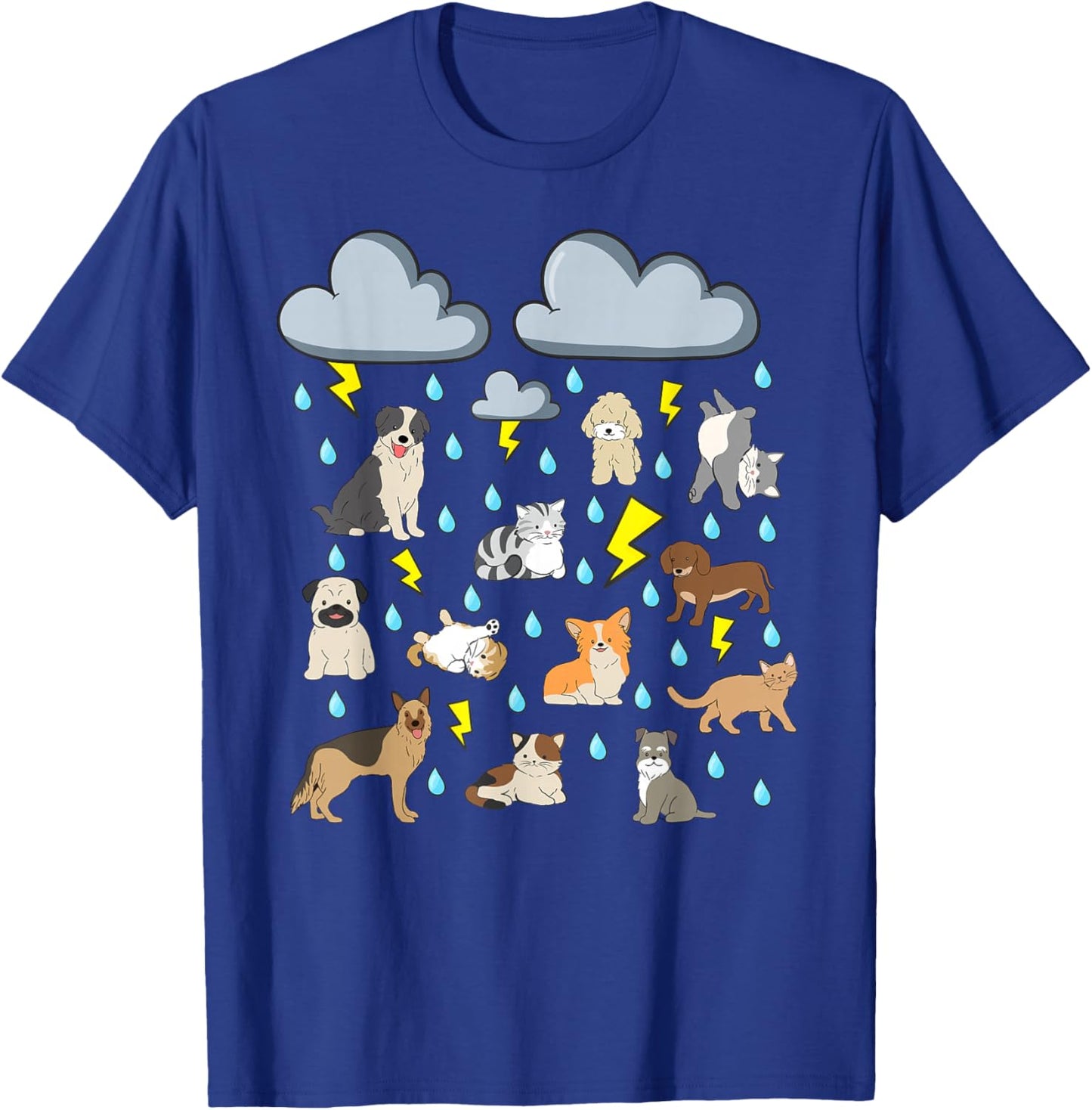 Funny English Idiom Raining Cats and Dogs Puppies Kitten pet T-Shirt - T-Shirt | Royal