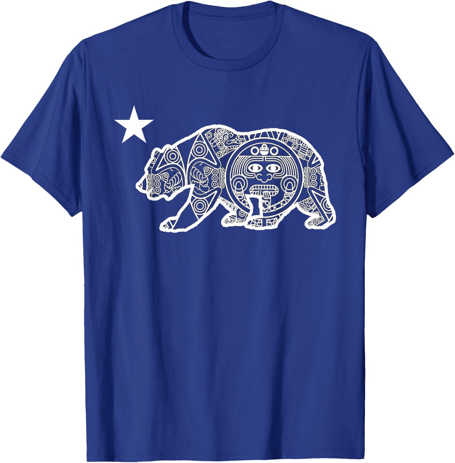 California Flag Bear Aztec Calendar T-Shirt - T-Shirt | Royal