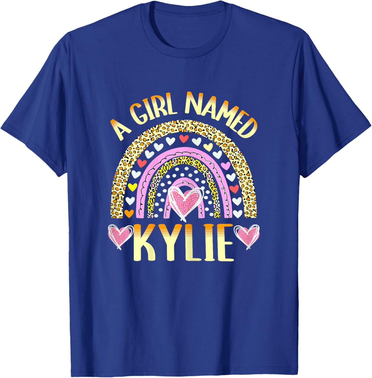 A Girl Named Kylie Cute Name Leopard Hearts Design T-Shirt - T-Shirt | Royal
