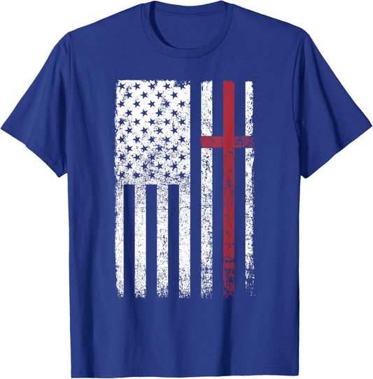 Christian US - USA Flag American Christ - Cross T-Shirt - T-Shirt | Royal
