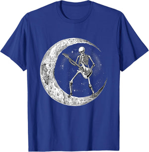 Skeleton Moon Rock & Roll Musician Guitar Lover Halloween T-Shirt - T-Shirt | Royal
