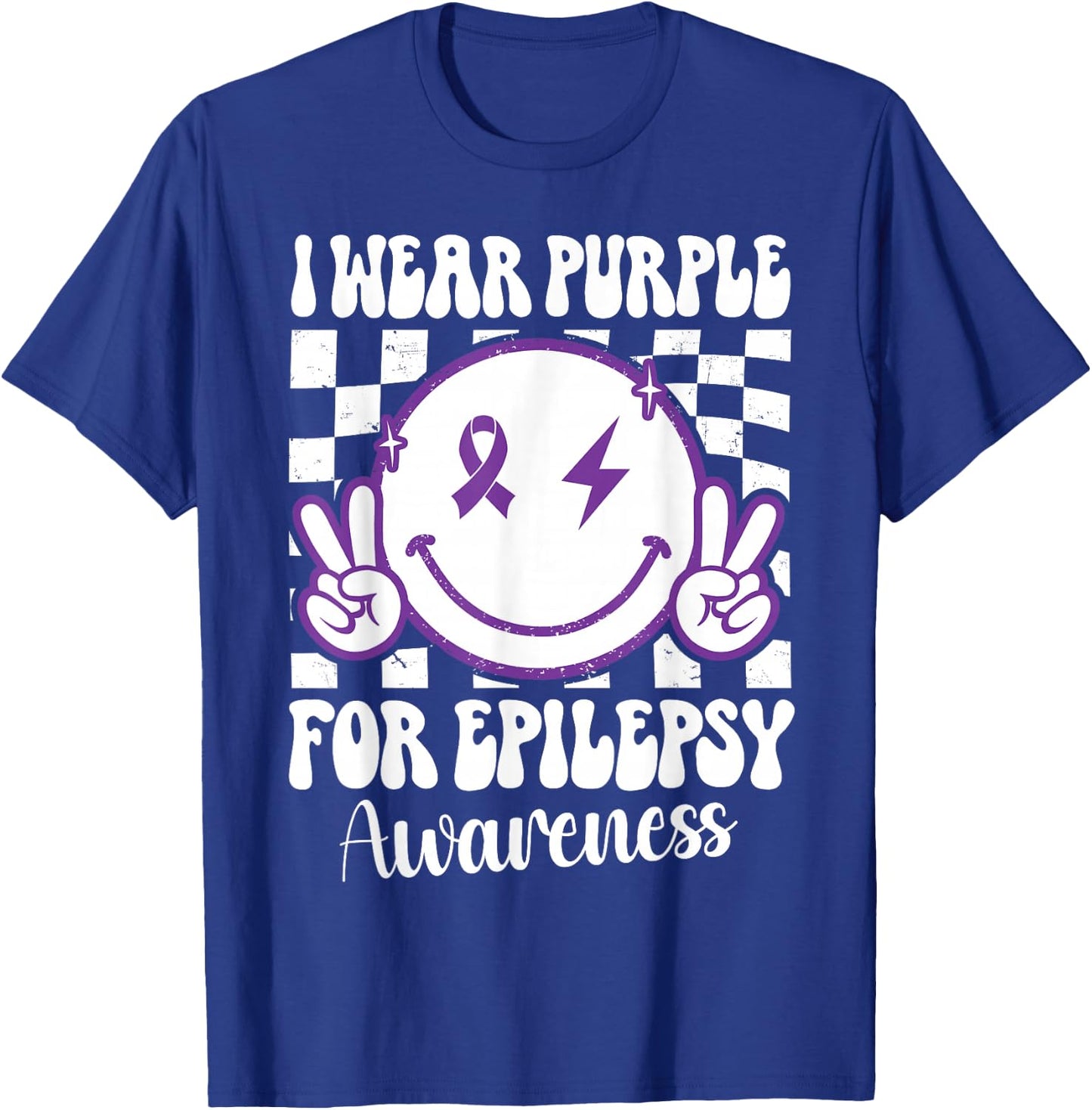 I Wear Purple For Epilepsy Awareness Smile Face Epilepsy T-Shirt - T-Shirt | Royal