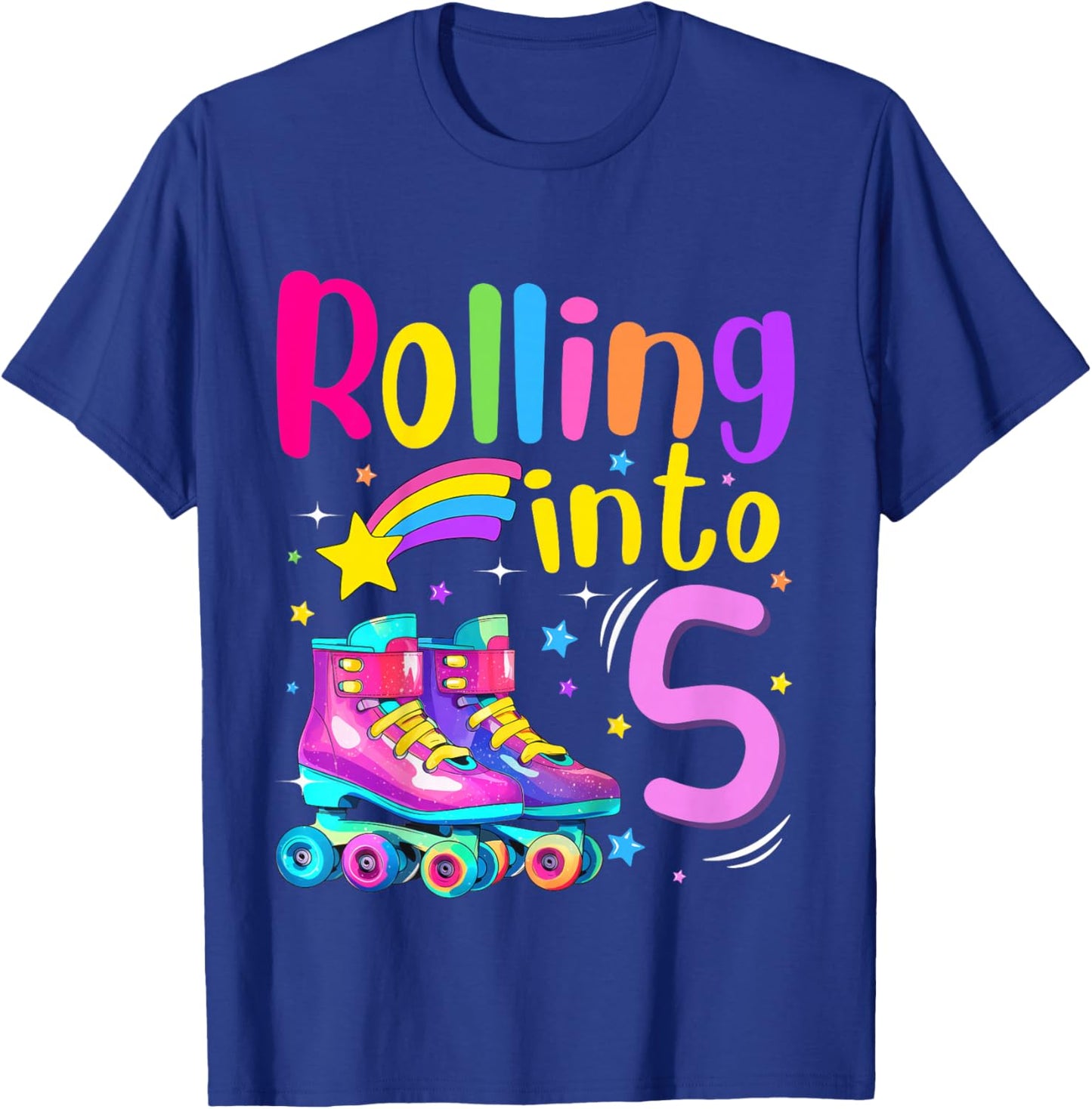 5th Bday Rolling Into 5 Birthday Girl Roller Skate Party T-Shirt - T-Shirt | Royal
