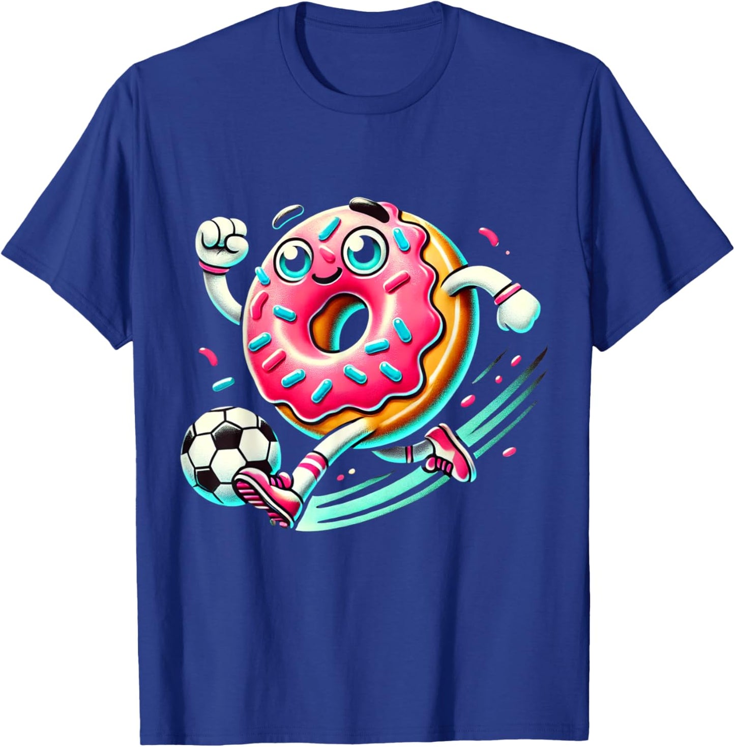 Funny Donut Playing Soccer Food Champ Sports Donut T-Shirt - T-Shirt | Royal