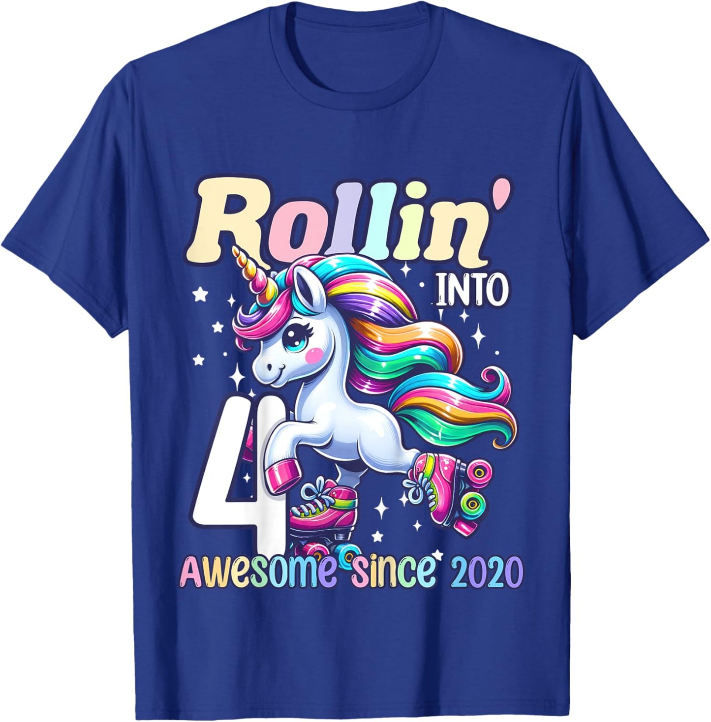 Unicorn 4th Birthday 4 Year Old Roller Skate Party Girls T-Shirt - T-Shirt | Royal