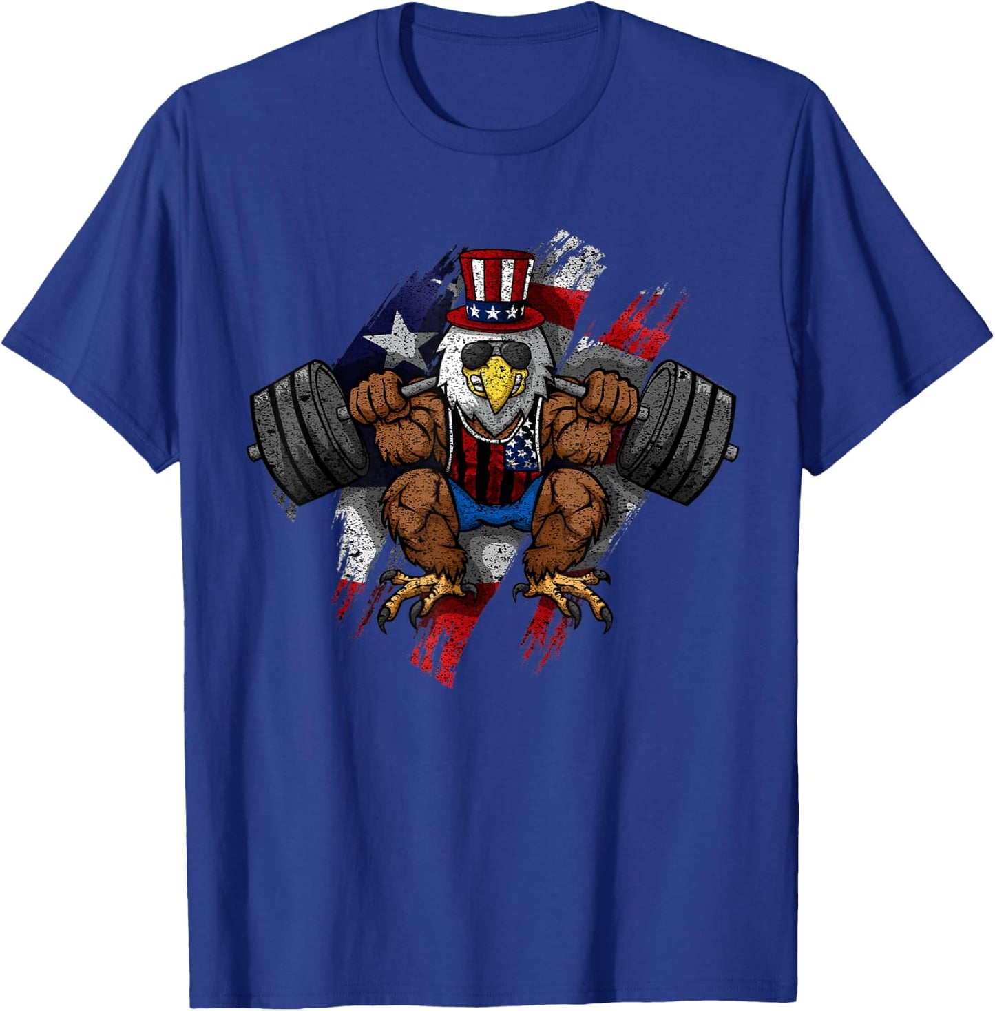 American Flag Muscular Bald Eagle Bike Flexing Uncle Sam Women Kids Men T-Shirt - T-Shirt | Royal
