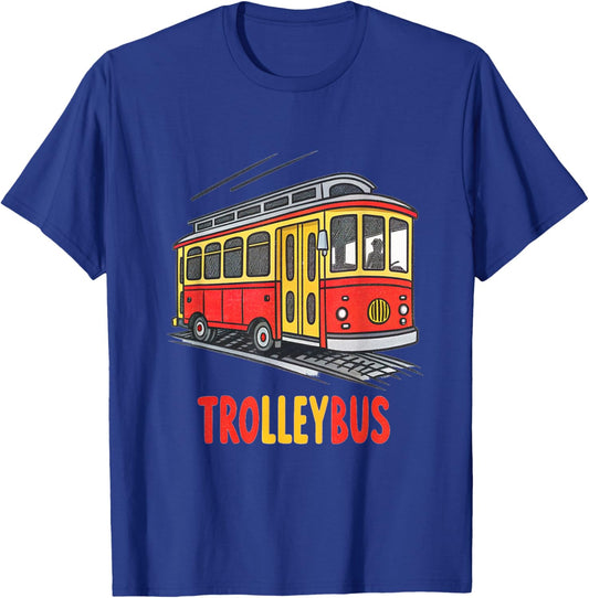 Vintage Style Trolleybus Cartoon Graphic T-Shirt - T-Shirt | Royal