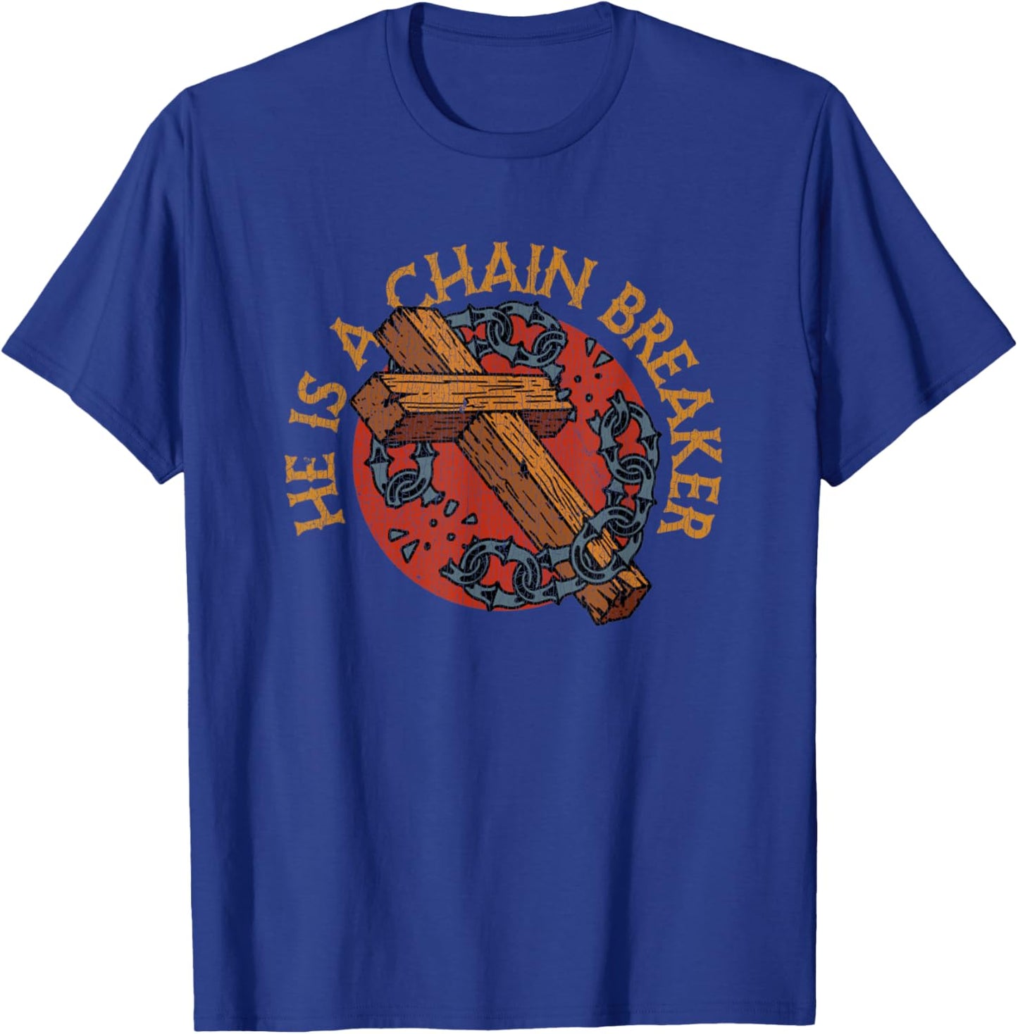 Vintage Chain Breaker Saved Born Again Cross T-Shirt - T-Shirt | Royal