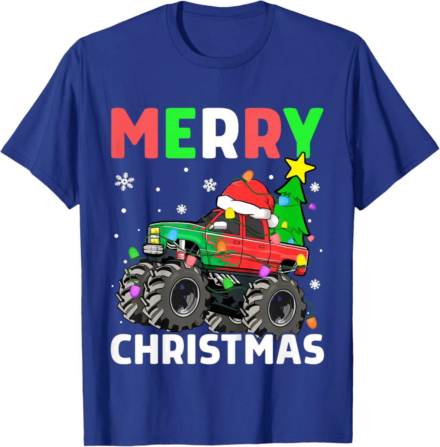 Kids Boys Merry Christmas Monster Truck Santa Hat Toddler Kids T-Shirt - T-Shirt | Royal