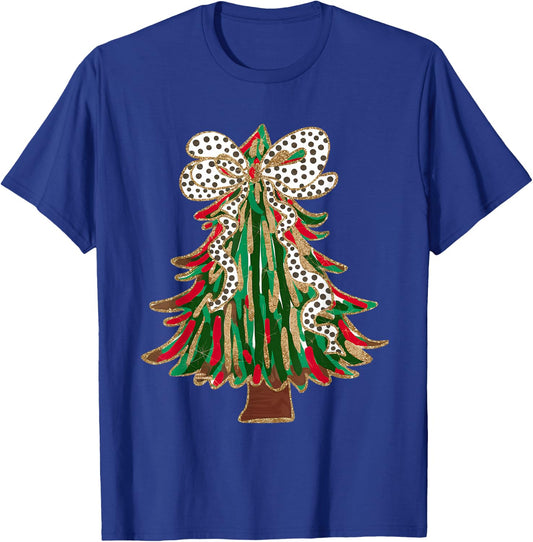 Funny Christmas Outfit Women Kids Christmas Tree Coquette Bow Xmas Pajamas Teens Girls T-Shirt - T-Shirt | Royal