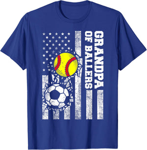 Grandpa of Ballers Funny USA Flag Soccer Softball Grandpa T-Shirt - T-Shirt | Royal