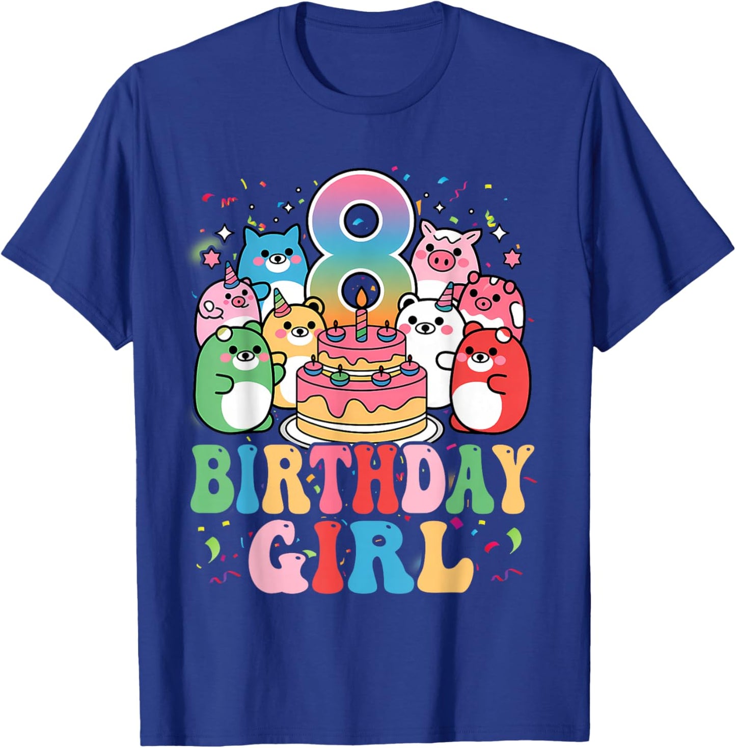 8th Birthay Girl Party Funny Squish Squad 8 Years Old Kids T-Shirt - T-Shirt | Royal