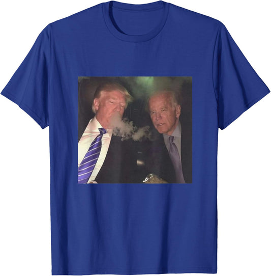 Funny Trump and Biden Smoking T-Shirt - T-Shirt | Royal
