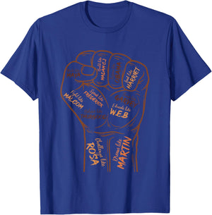 Power Fist Hand Inspiring Black Leaders Black History Month T-Shirt - T-Shirt | Royal