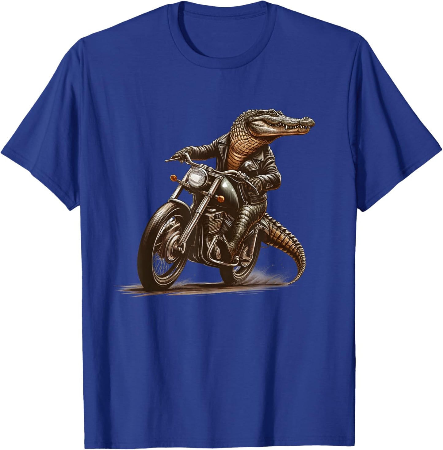 Funny Alligator Riding Motorcycle Crocodile Biker Bike T-Shirt - T-Shirt | Royal