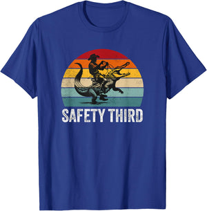 Safety Third Retro Cowboy Riding Alligator Sarcastic Safety T-Shirt - T-Shirt | Royal
