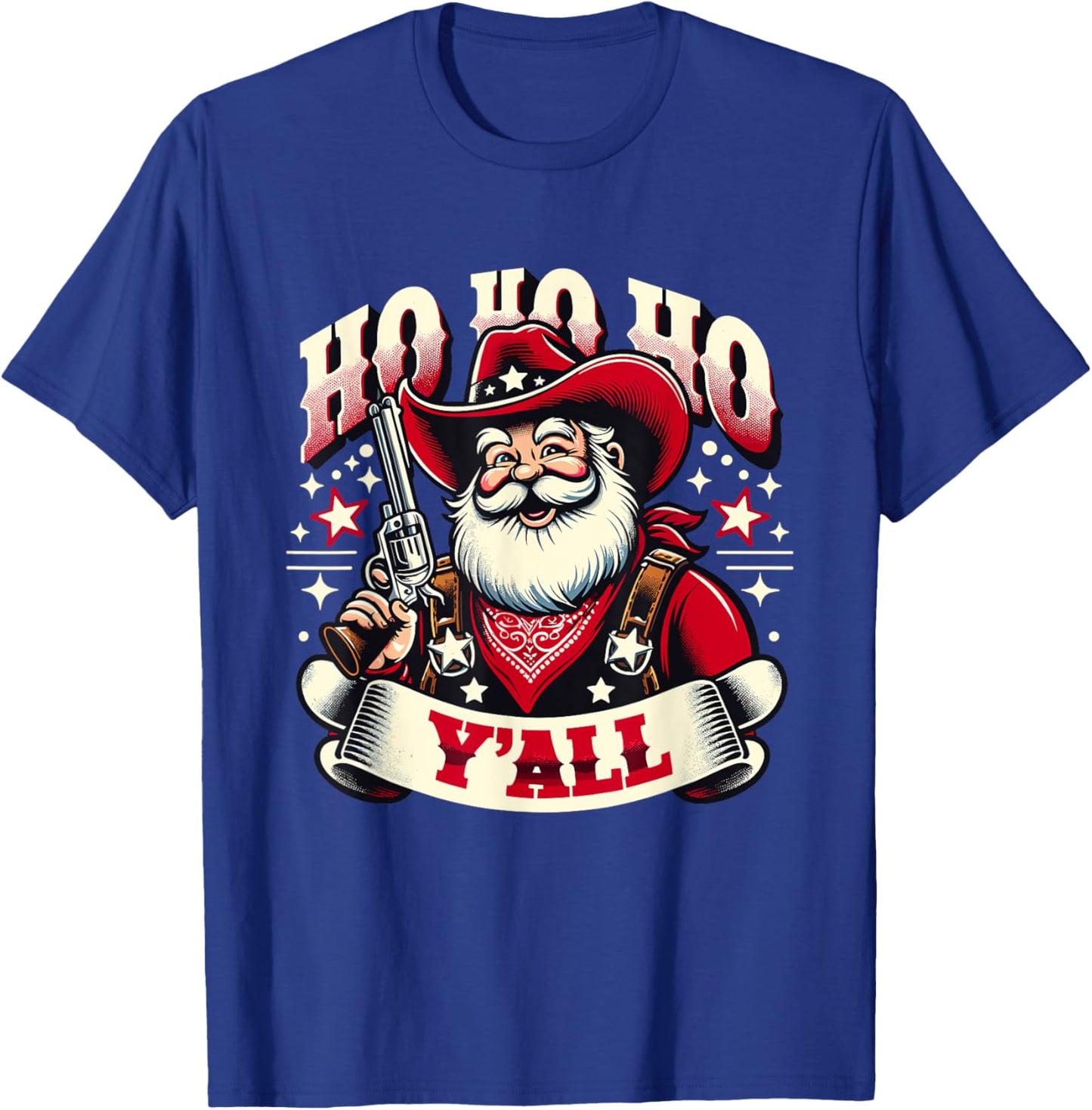 Holiday Cowboy Santa - Country Western Christmas Spirit T-Shirt - T-Shirt | Royal