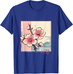 Korean Cherry Blossom in Aesthetic Anime Retro Kpop Flower T-Shirt - T-Shirt | Royal