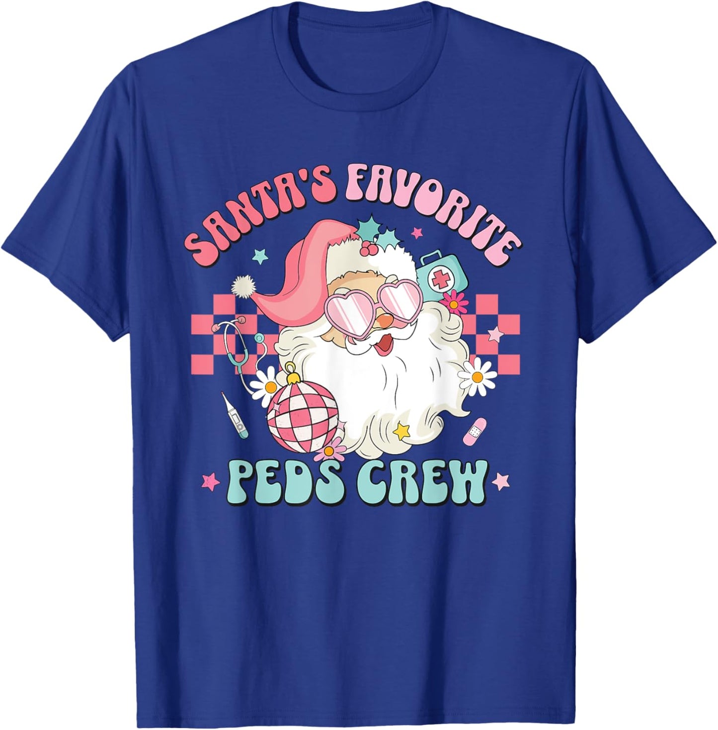 Retro Pink Christmas Santa's Favorite PEDS Nurse Pediatrics T-Shirt - T-Shirt | Royal
