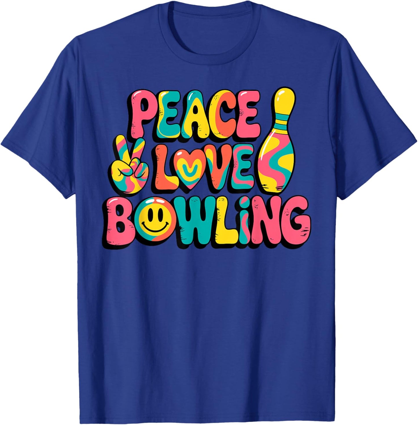 Tie Dye Peace Love Bowling Funny Bowlers Team Joke T-Shirt - T-Shirt | Royal