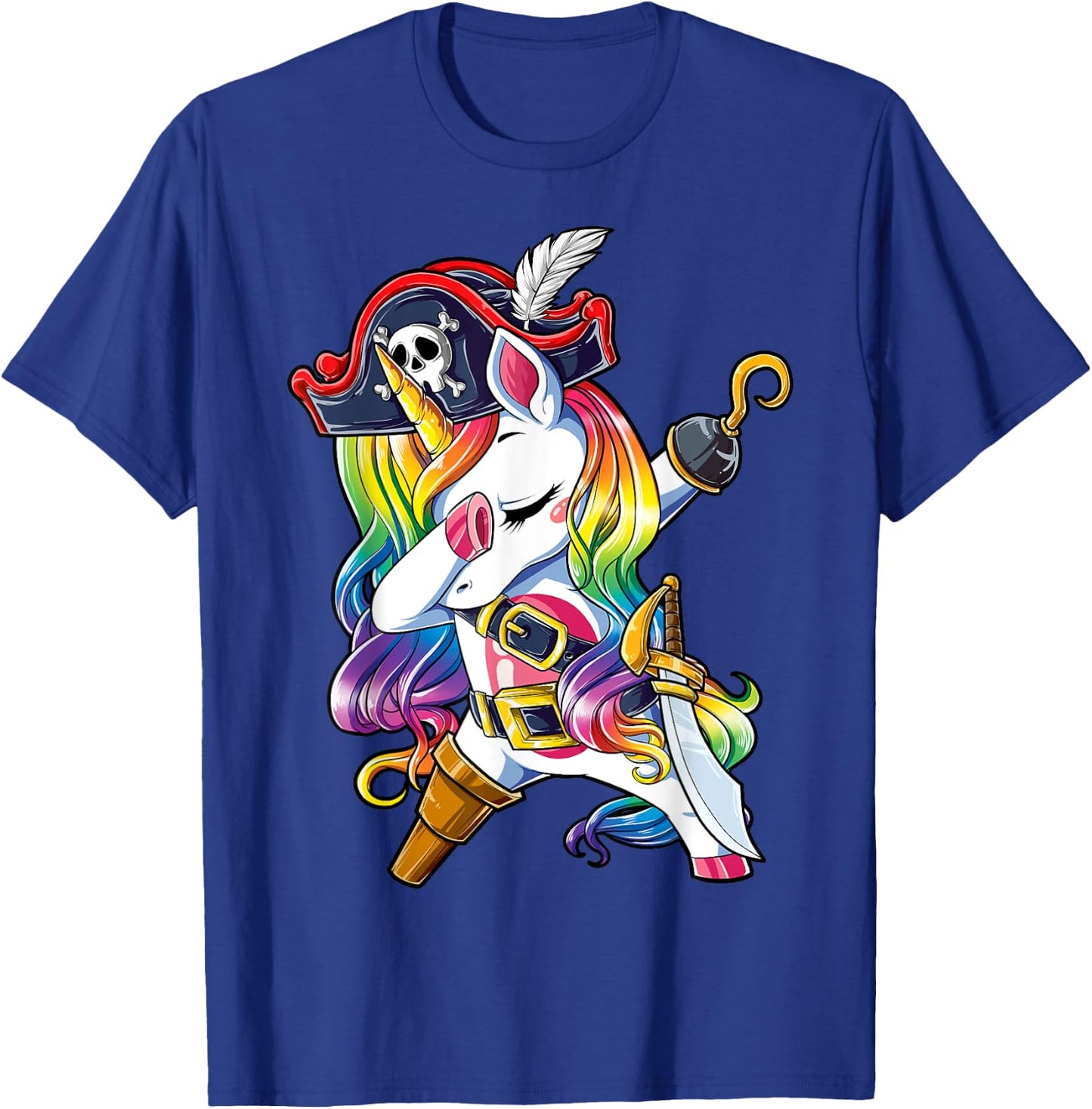 Dabbing Unicorn Pirate Jolly Roger Costume Kids Girls Boys T-Shirt - T-Shirt | Royal