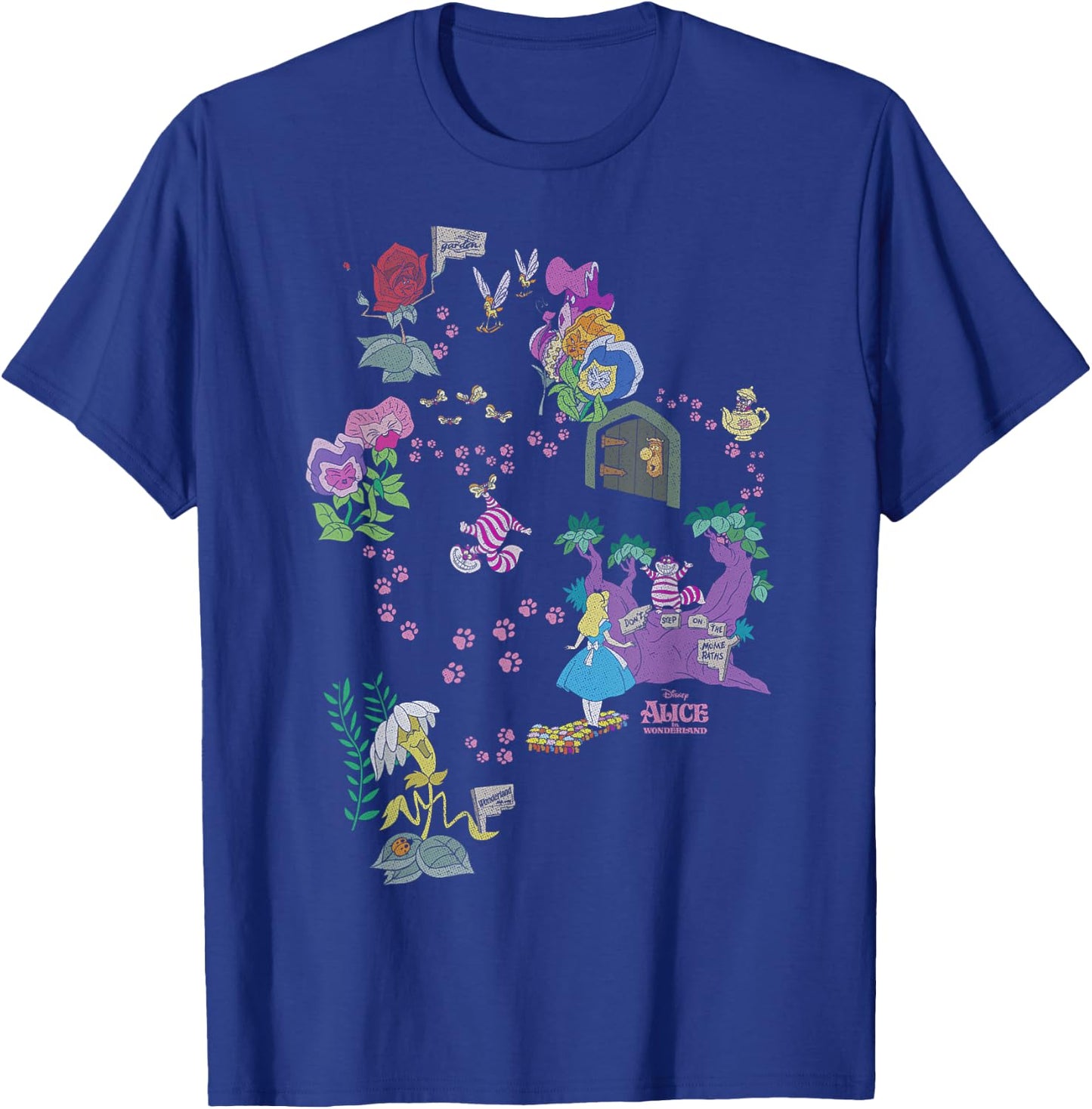 Disney Alice in Wonderland Cheshire Cat Paw Prints Map Small T-Shirt - T-Shirt | Royal