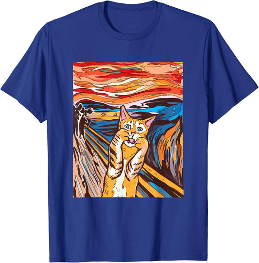 Funny Tabby Cat Painting The Scream of Munch Parody Women Kids T-Shirt - T-Shirt | Royal