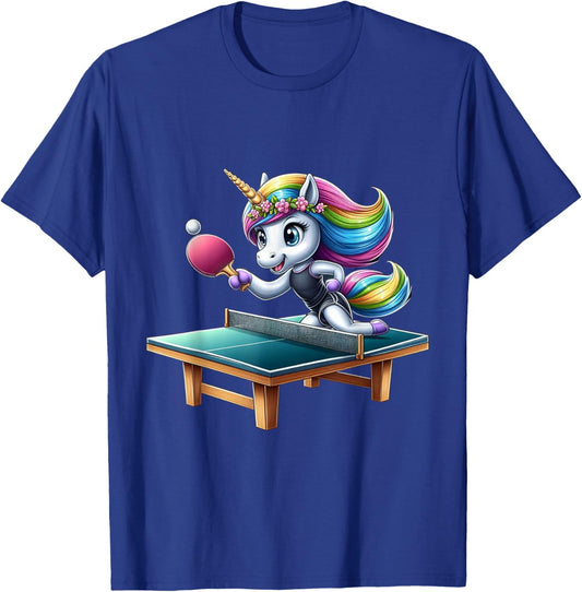 Unicorn Table Tennis Ping Pong Boys Girls Women Kids Teens T-Shirt - T-Shirt | Royal