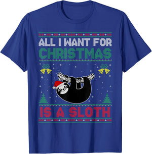 All I Want For Christmas Is A Sloth Ugly Sweater T-Shirt - T-Shirt | Royal