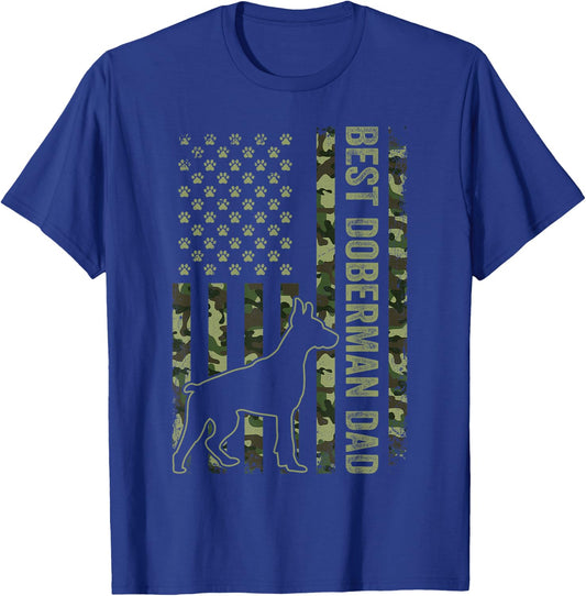 American Flag Best Doberman Dad Ever Dog Dad T-Shirt - T-Shirt | Royal
