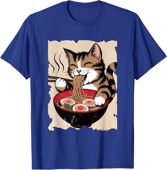 Retro Ramen Apparel Gifts Cat Eating Ramen - Funny Noodle Soup Lover Kawaii -Adults Black Small T-Shirt - T-Shirt | Royal