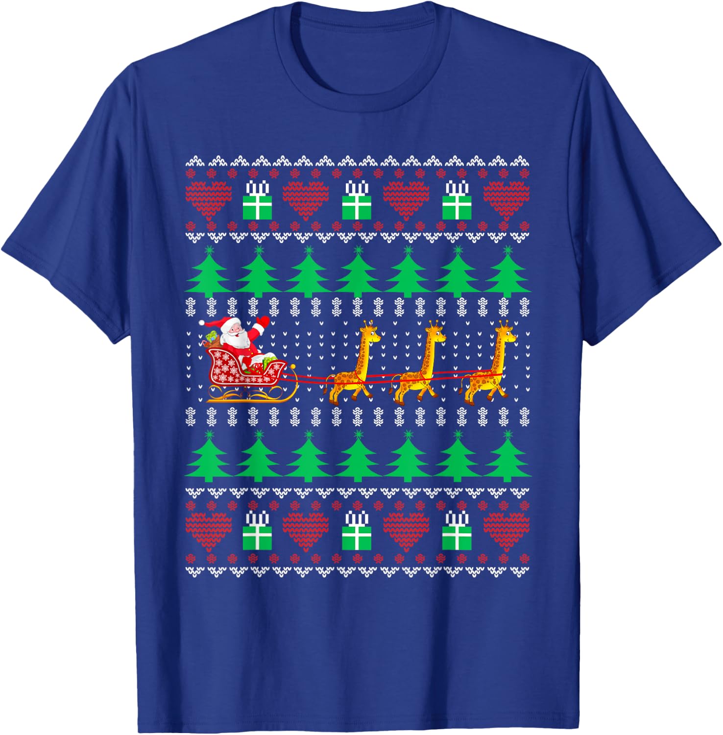 Giraffe Christmas Light Ugly Sweater Giraffe Lover Xmas Gift T-Shirt - T-Shirt | Royal