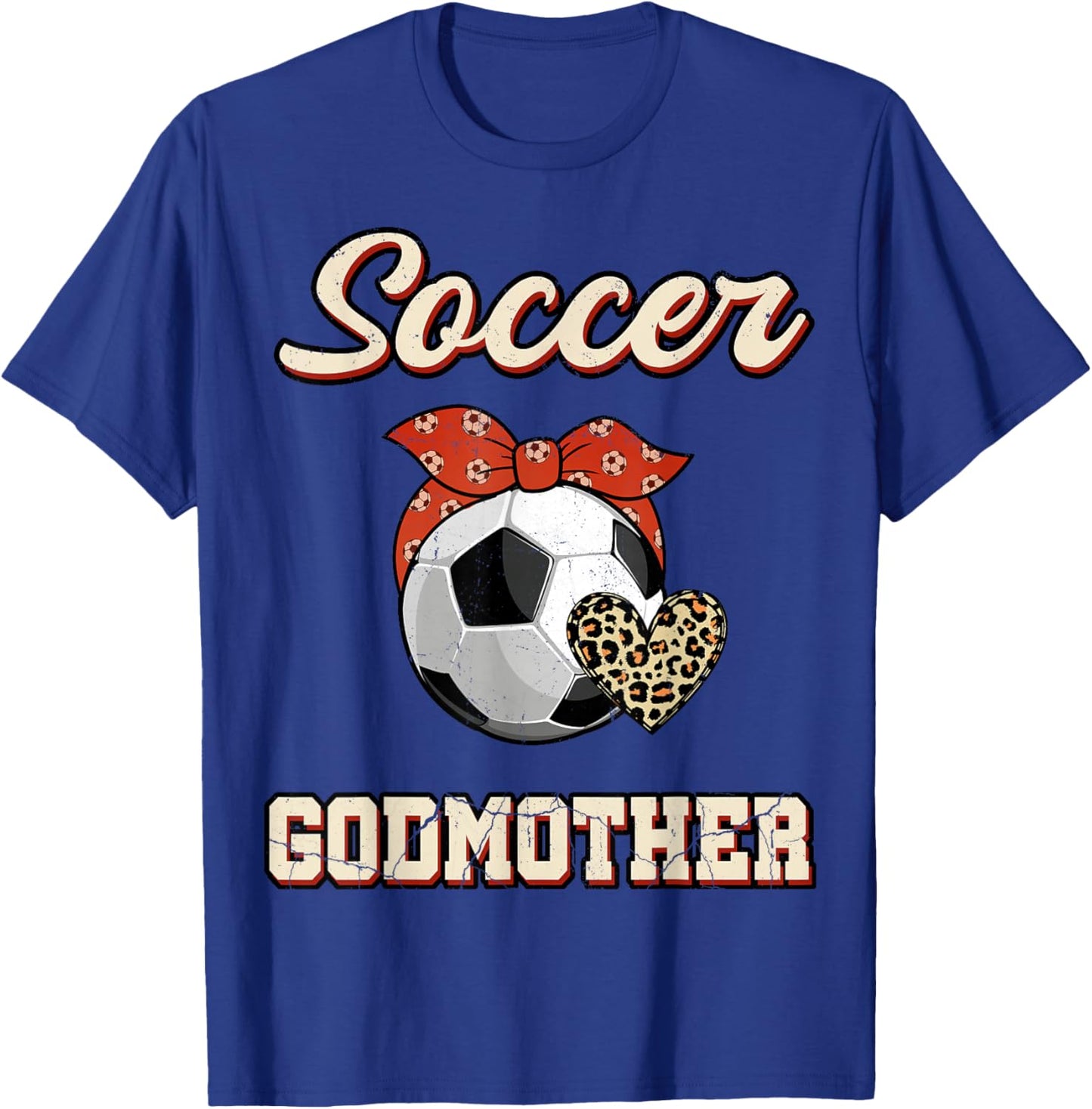Soccer Godmother Bandana Leopard Heart Fans Mother's Day T-Shirt - T-Shirt | Royal