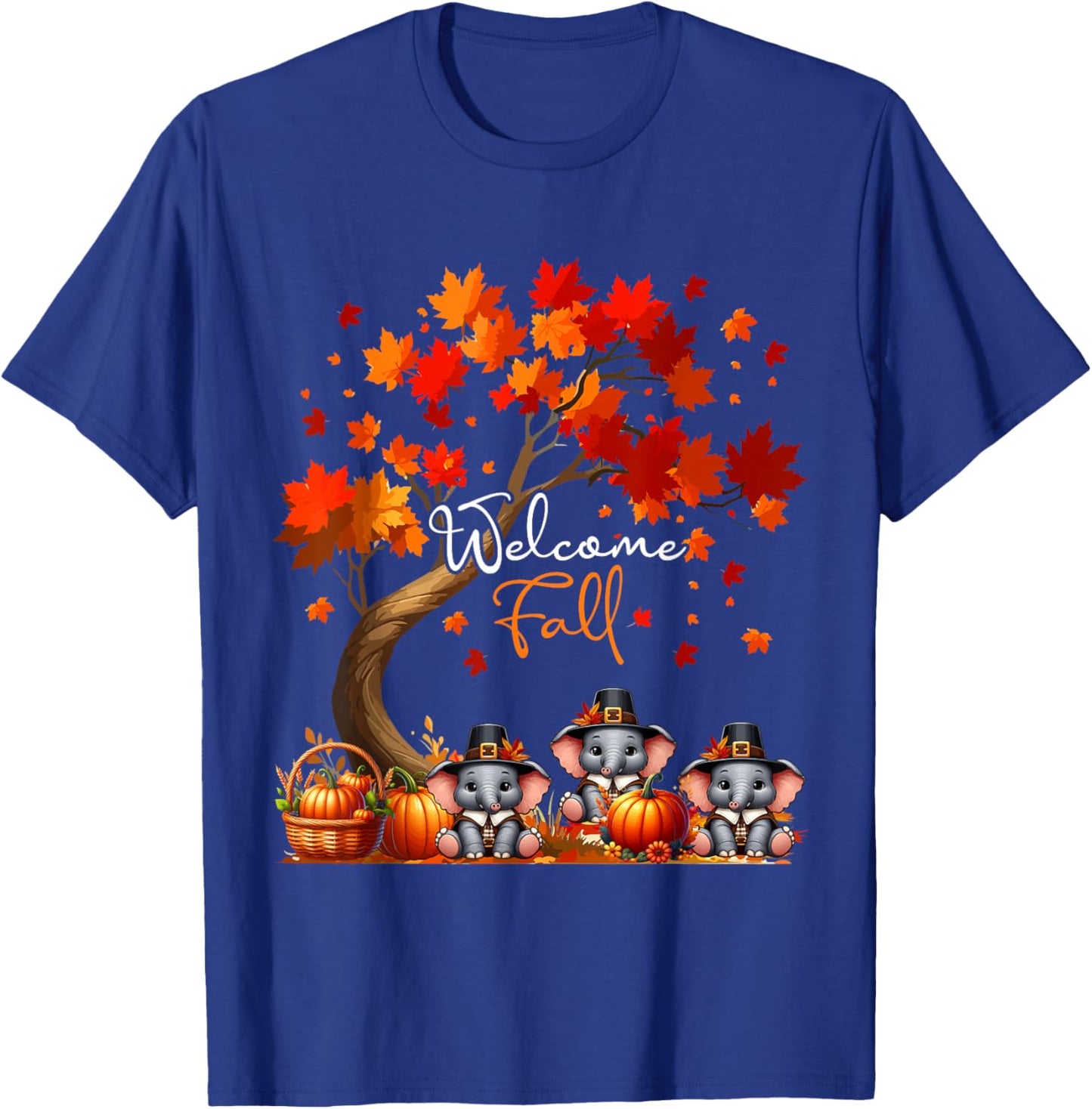 Welcome Costume Fall Three Thanksgiving Elephants Lover T-Shirt - T-Shirt | Royal