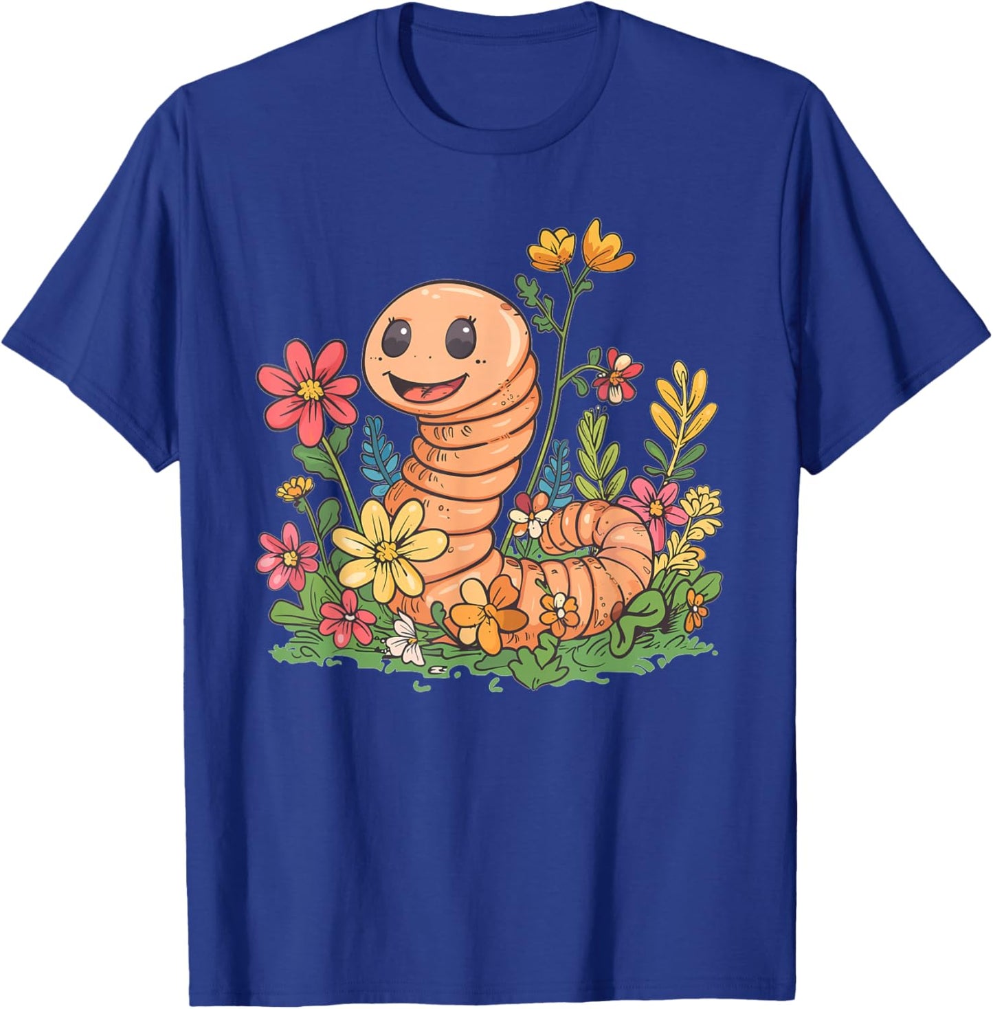 Cute Worm with Flowers I Kids Worm T-Shirt - T-Shirt | Royal