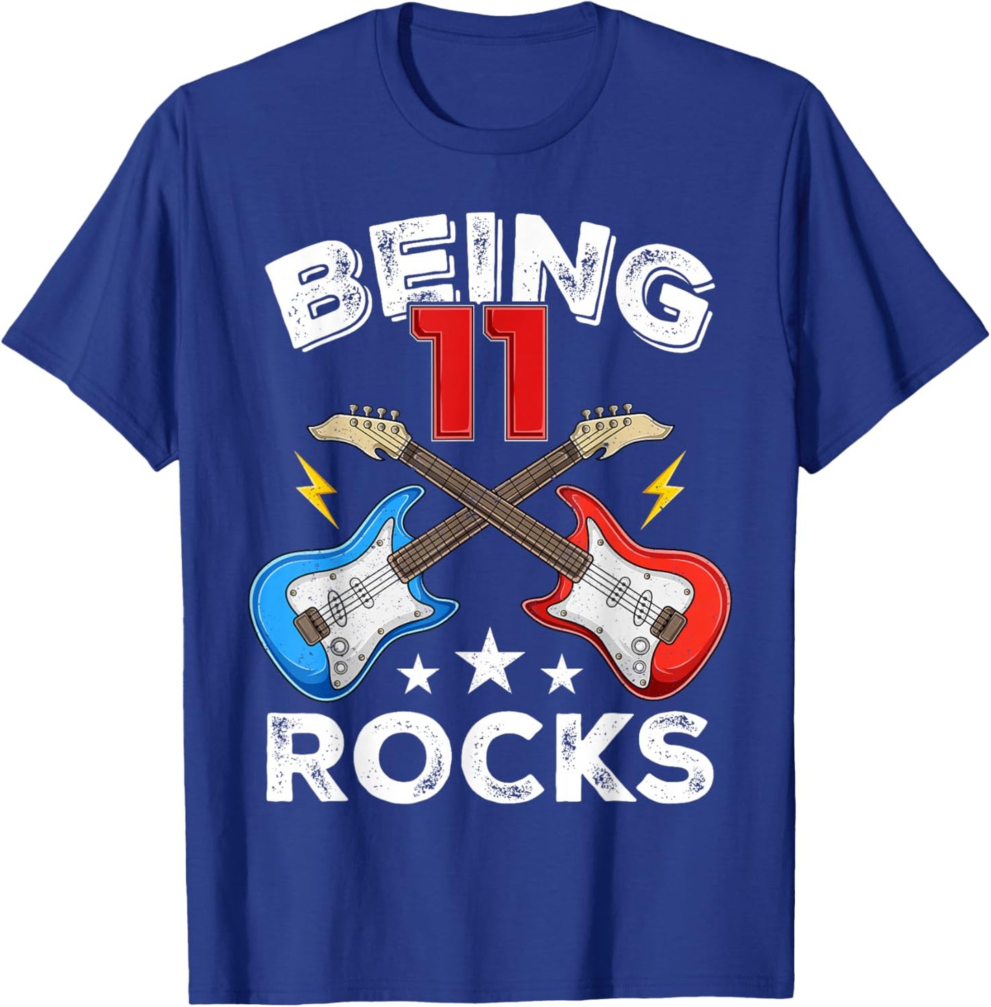 Being 11 Rocks Guitar 11 Year Old Funny 11th Birthday Kids T-Shirt - T-Shirt | Royal