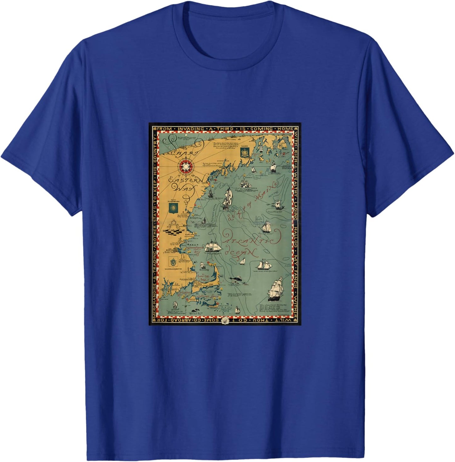 Vintage New England Pictorial Map (1926) T-Shirt - T-Shirt | Royal