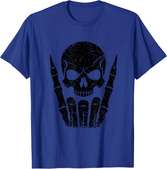 Halloween Skull Face Silhouette Skeleton Rock Sign Gifts T-Shirt - T-Shirt | Royal