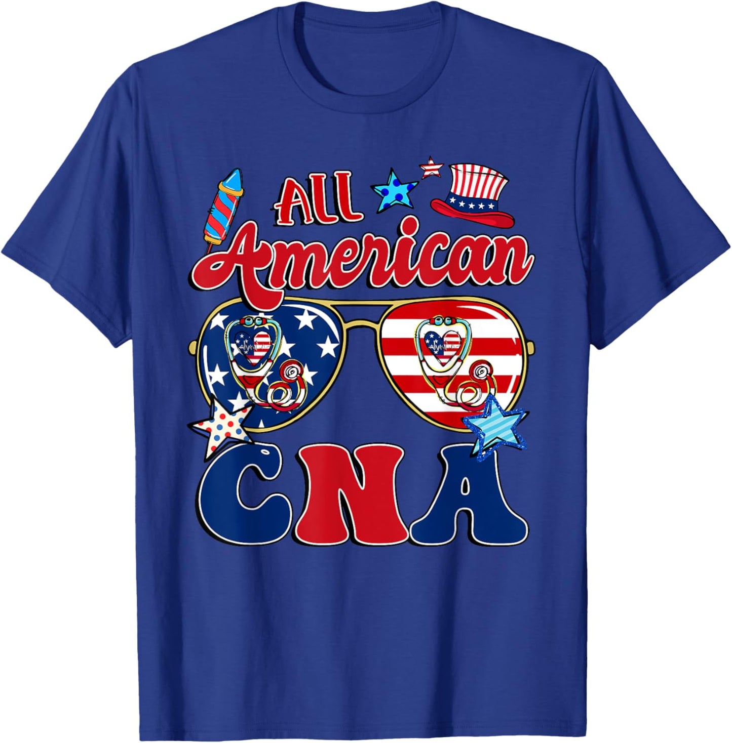 All American CNA Sunglasses American Flag 4th Of July T-Shirt - T-Shirt | Royal