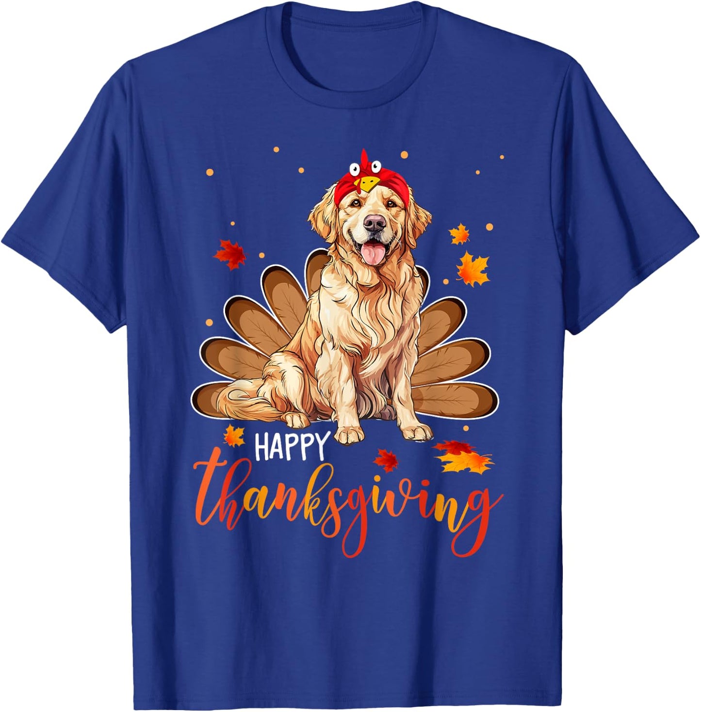 Cute Golden retriever Happy Thanksgiving turkey Dog Women Girls Kids T-Shirt - T-Shirt | Royal
