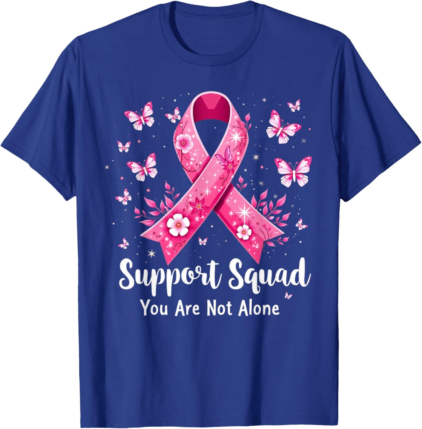 Support Squad Breast Cancer Awareness Butterfly Pink Ribbon T-Shirt - T-Shirt | Royal