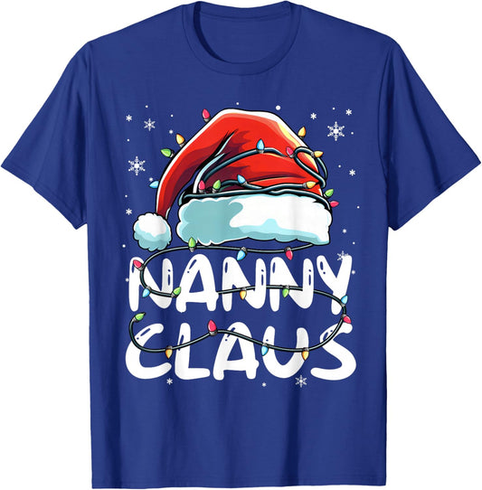 Nanny Claus Christmas Lights Matching Family Xmas Pajama T-Shirt - T-Shirt | Royal