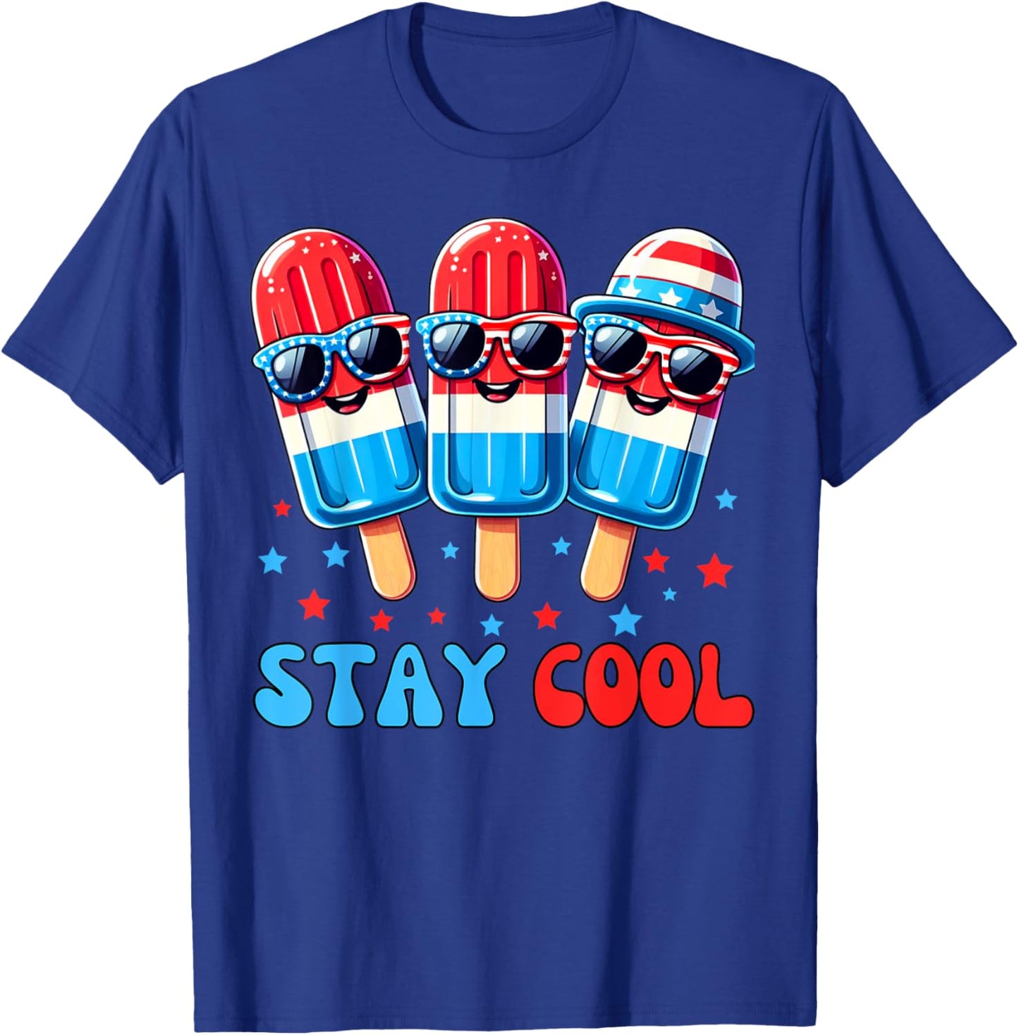 Stay Cool Popsicle 4th of July Boys Men USA American Flag T-Shirt - T-Shirt | Royal