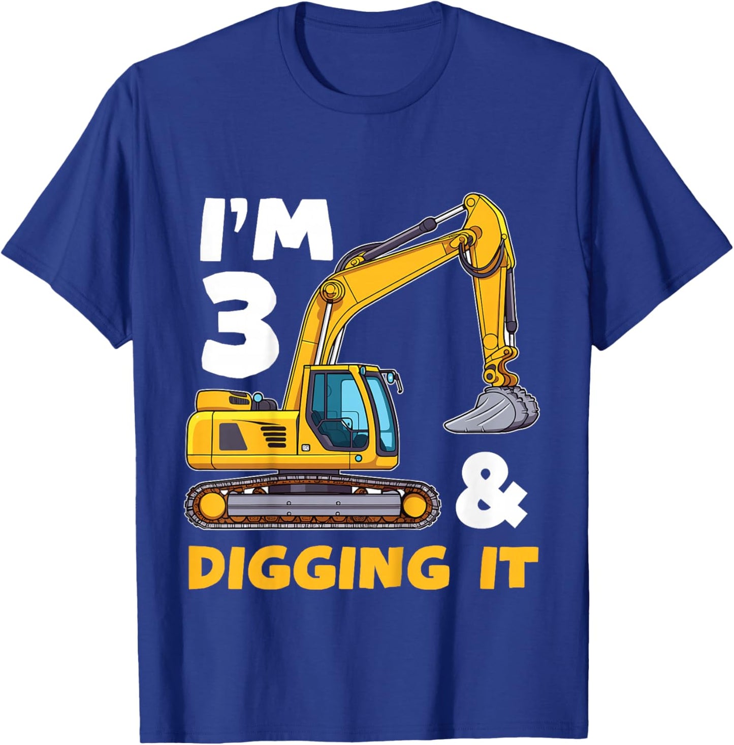Kids Construction Truck 3rd Birthday Boy Excavator BDay T-Shirt - T-Shirt | Royal