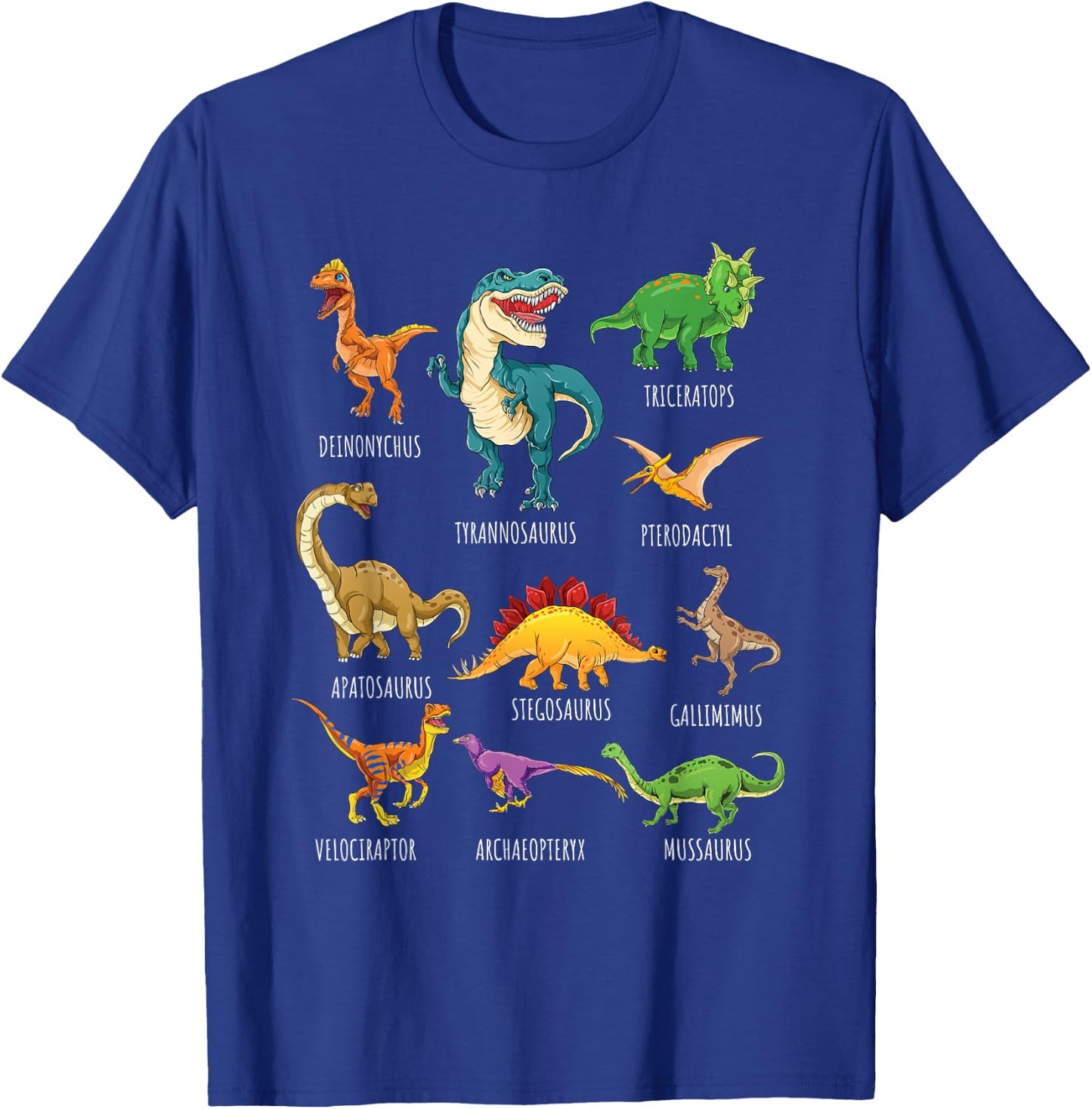 Types of Dinosaurs Graphics Dino Identification Small T-Shirt - T-Shirt | Royal