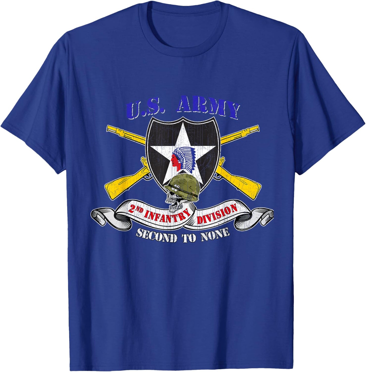 2nd Infantry Division Veteran 2ID - Adults - Black - Small - Short Sleeve - Modern Classic Fit U-Neck - Military Veteran T-Shirt - T-Shirt | Royal
