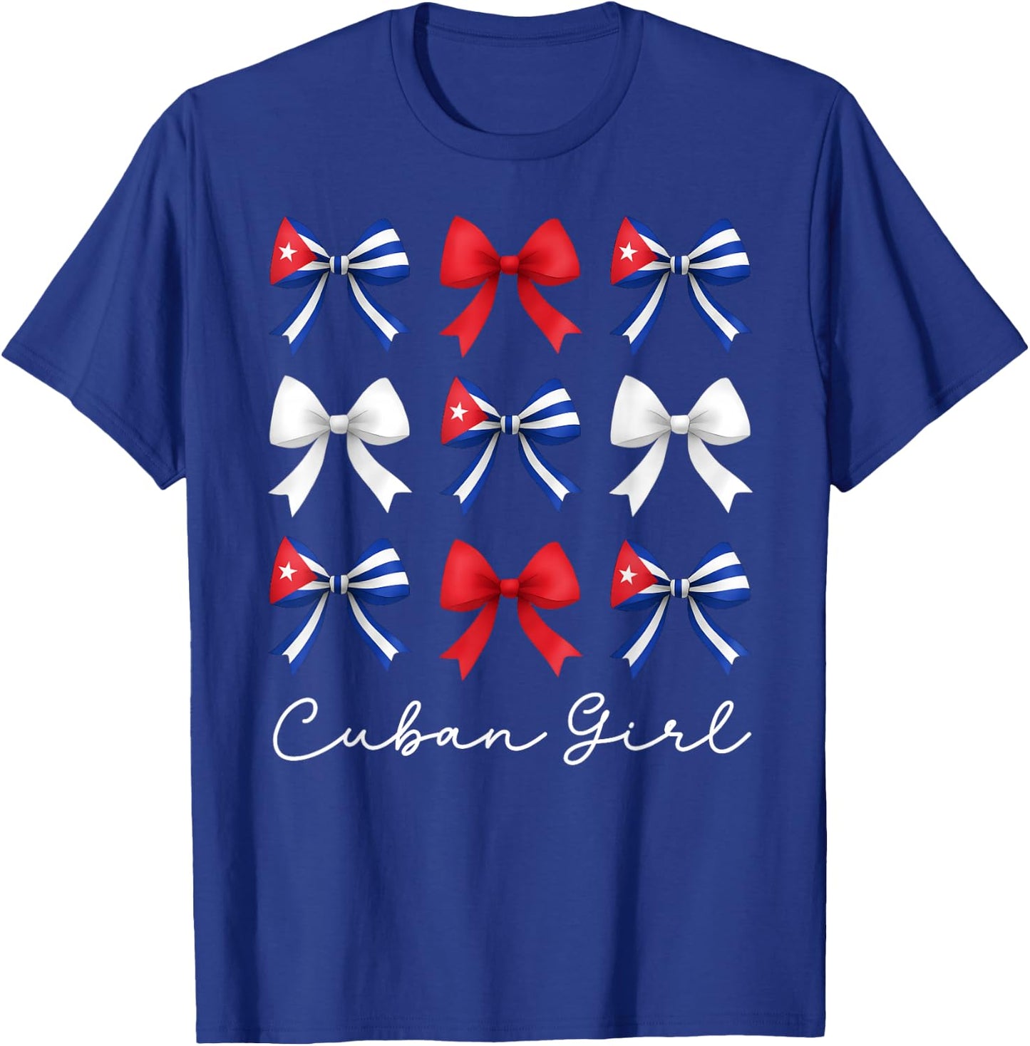 Cuban Girl Coquette Bows Hispanic Heritage Month Cuba Flag T-Shirt - T-Shirt | Royal